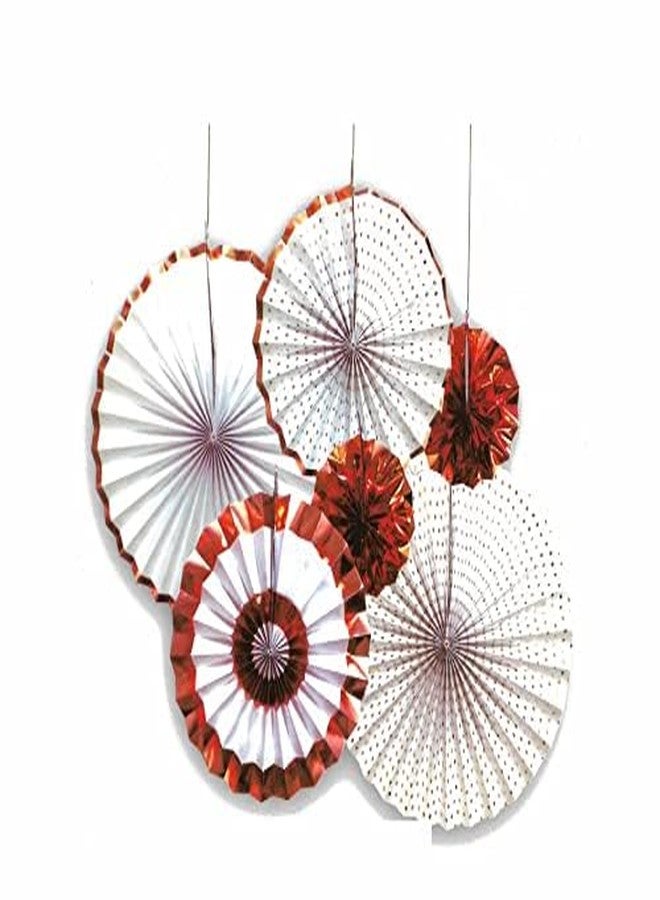 PartyToKo Folding Thick Paper Flower Hanging Paper Fan for Golden Theme Decoration (Black and Gold,Brown White Mix) 6PCS - Image 1